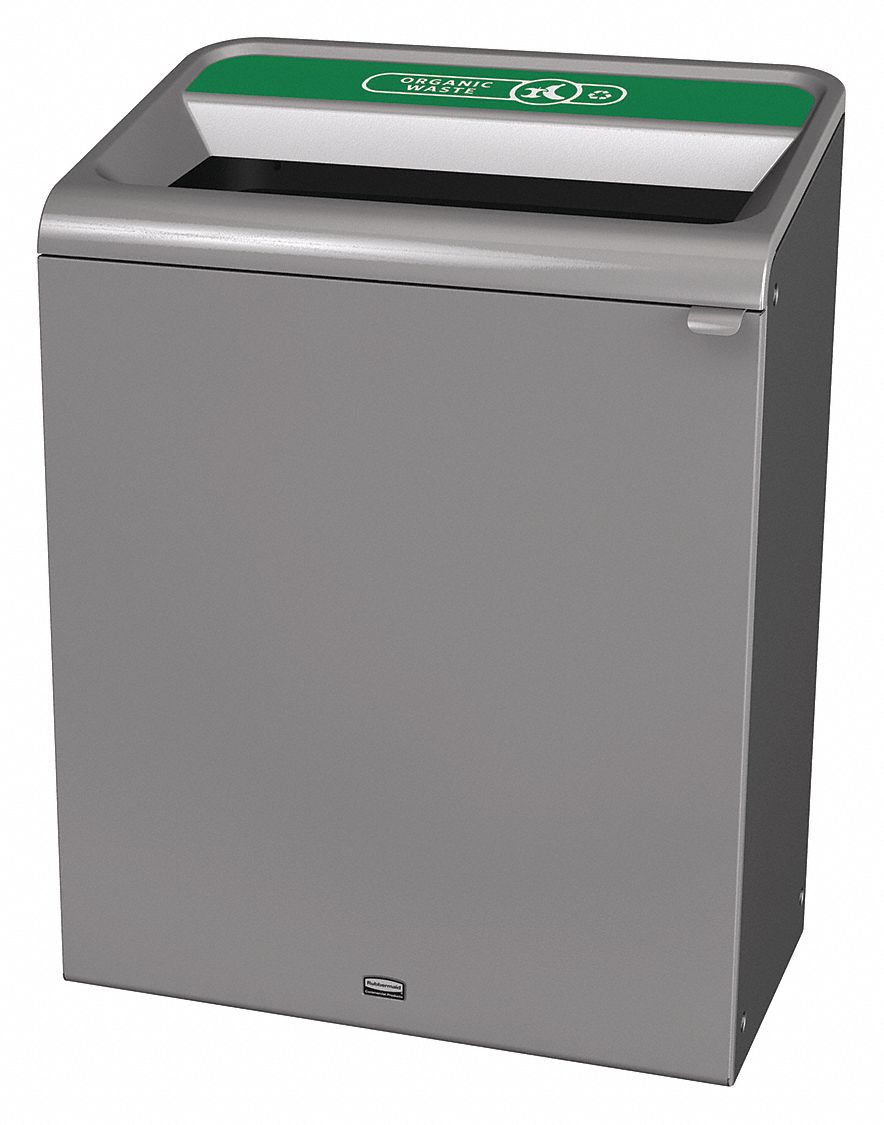 Recycling Can: Steel, 45 gal Container Capacity, Open Top, Gray