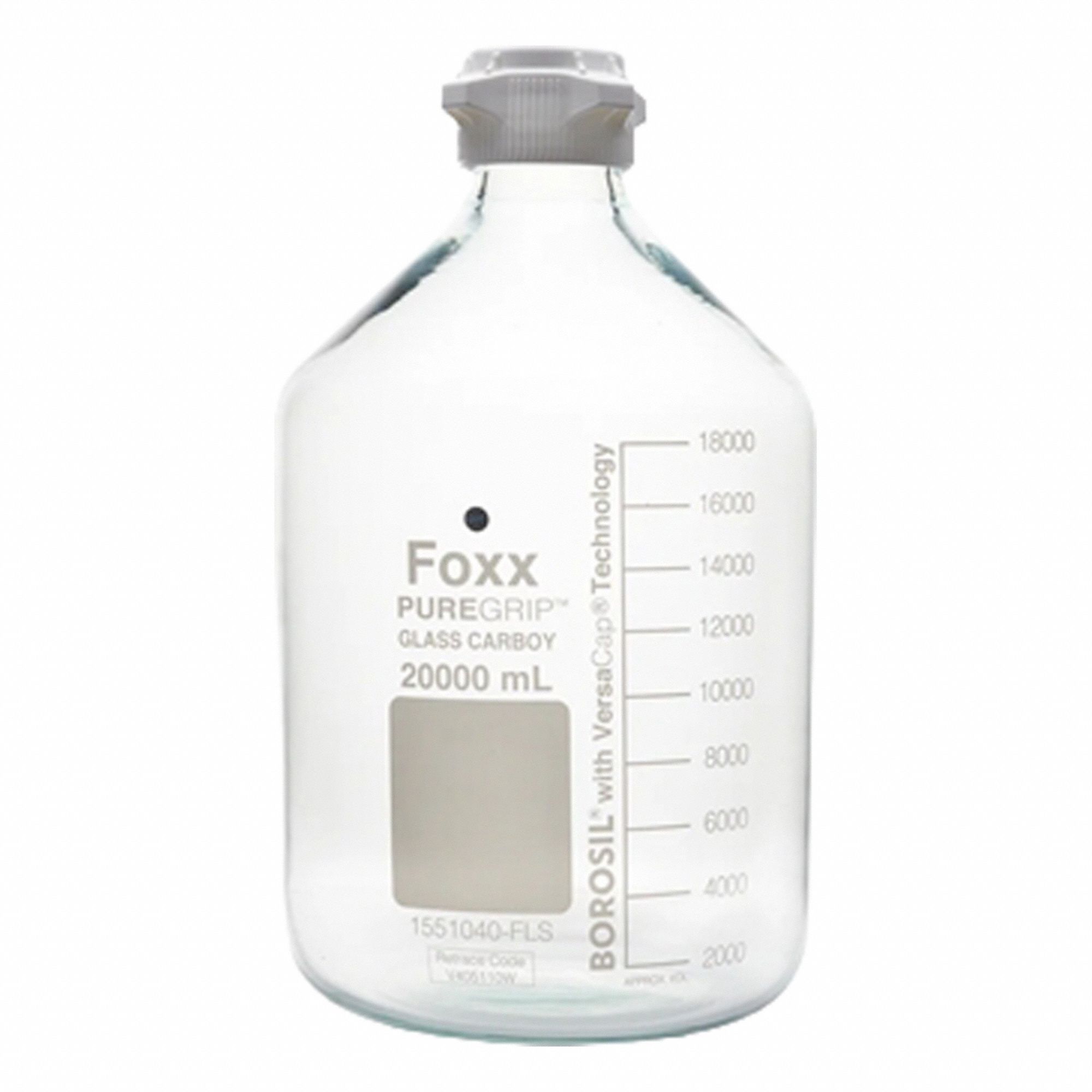Carboy: Colorless, Glass, 20 L, 296 mm, Includes Closure, 502.41 mm Overall Ht