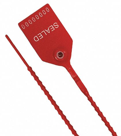Pull-Tight Seal: Red, 12 in Strap Lg, 1/8 in Strap Wd, 50 lb Breaking Strength, 100 PK