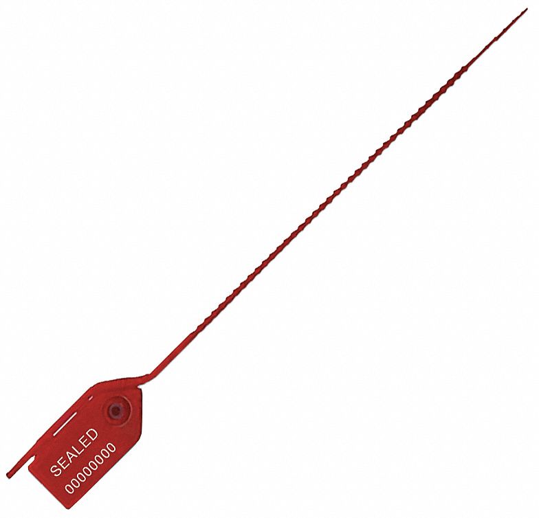Pull-Tight Seal: Red, 6 in Strap Lg, 1/8 in Strap Wd, 18 lb Breaking Strength, 100 PK