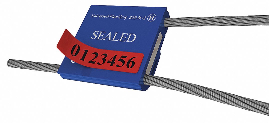 Cable Seals: Steel, 12 in Cable Lg, 1/8 in Cable Dia, 2, 360 lb Breaking Strength, Blue, 50 PK