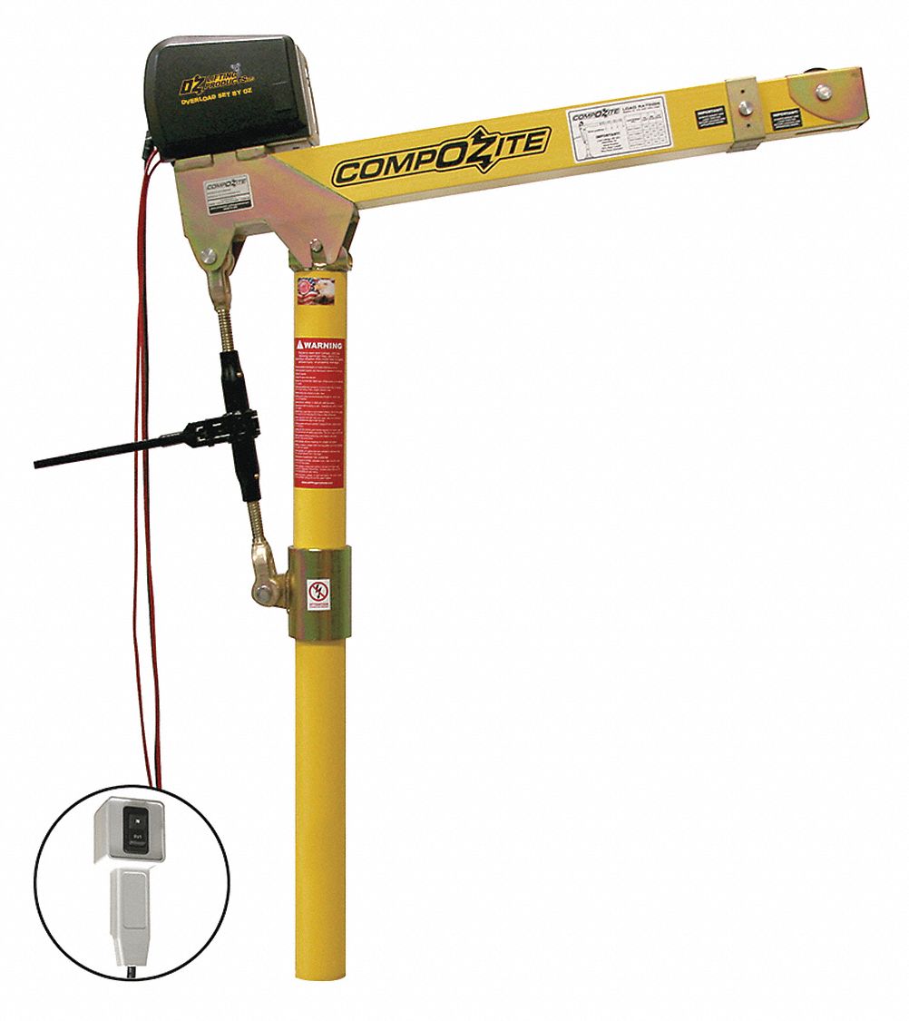 DAVIT CRANE, 1200 LBS LD CAP, DC, 360 DEGREE SWIVEL, YELLOW, 22 X 66 IN, 37 X 82 IN, 4.50 IN DIA