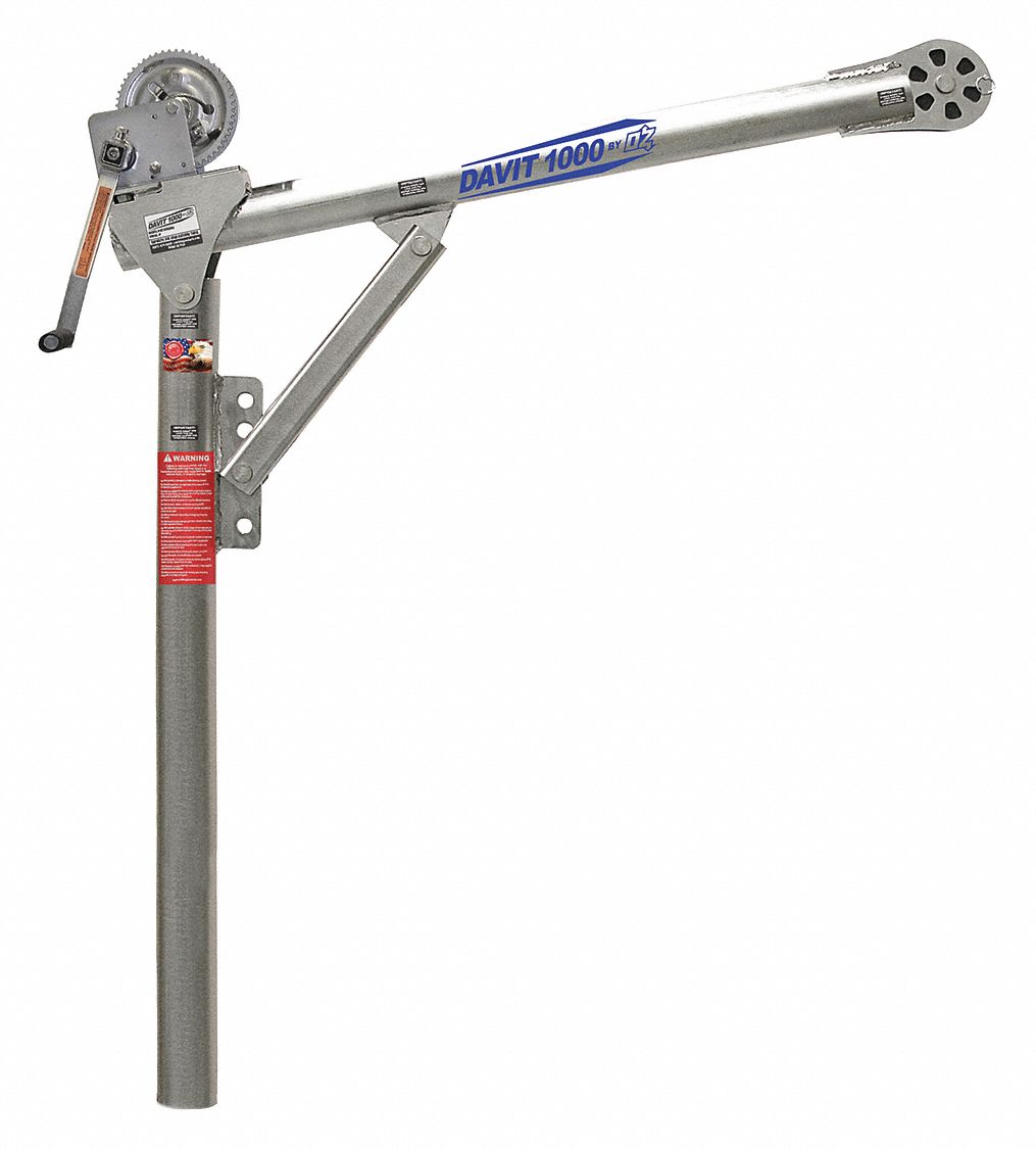 DAVIT CRANE,1000 LBS LD CAP,MANUAL, 360 DEGREE SWIVEL,SILVER,27.5 X 42IN,40 X 67 IN, 3.80 IN DIA,STL