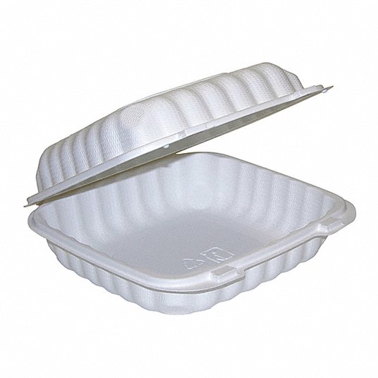 Carry-Out Food Container: Plastic, Square, White, 1 Compartments, Microwave Safe, 200 PK
