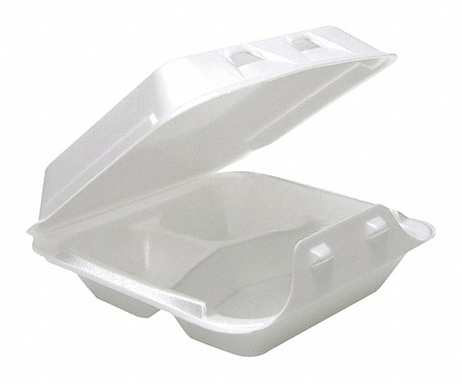 PACTIV CarryOut Food Container Foam, Square, White, 3 Compartments