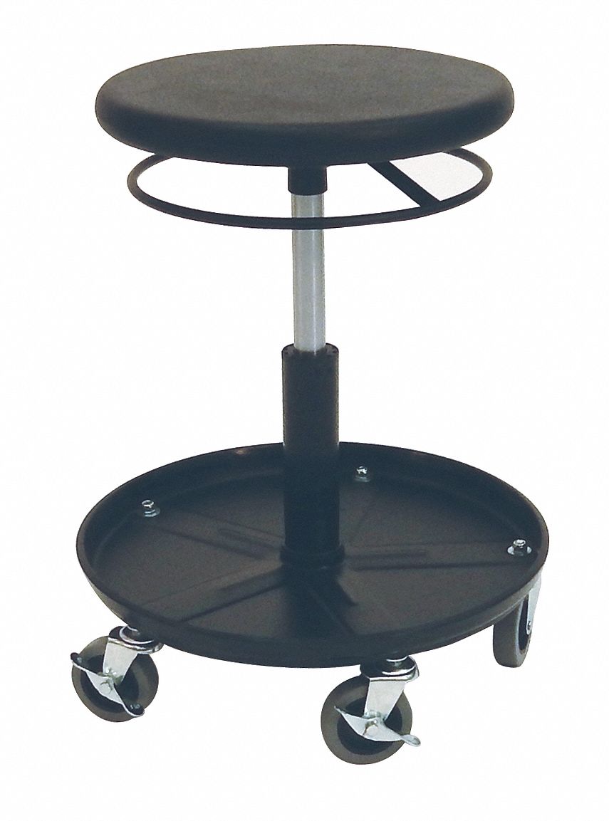 Welding Stool: 21 in Overall Ht, Pneumatic Lever, 15 1/2 in min to 20 1/2 in max, Black