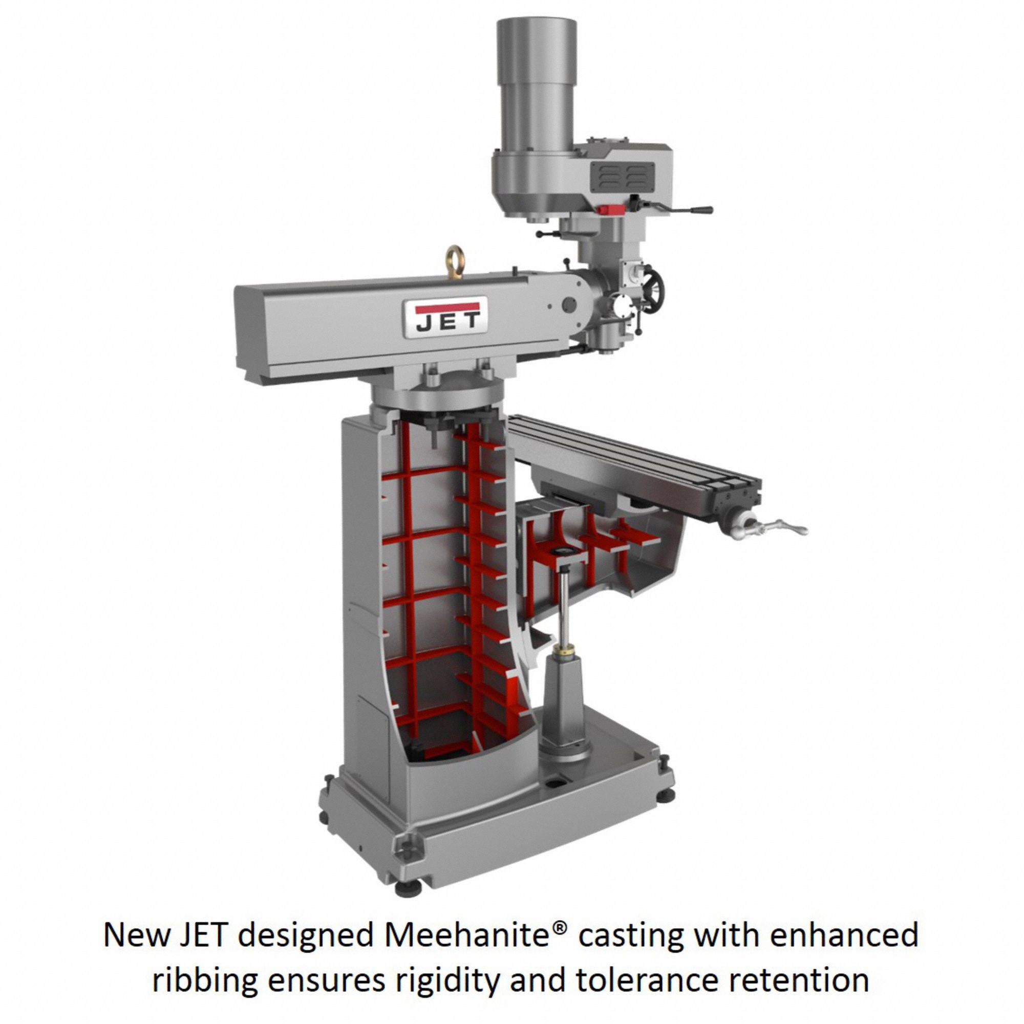 JET KneeColumn Milling Machine: 10 in Table Lg, 50 in Table Wd, 840 lb 