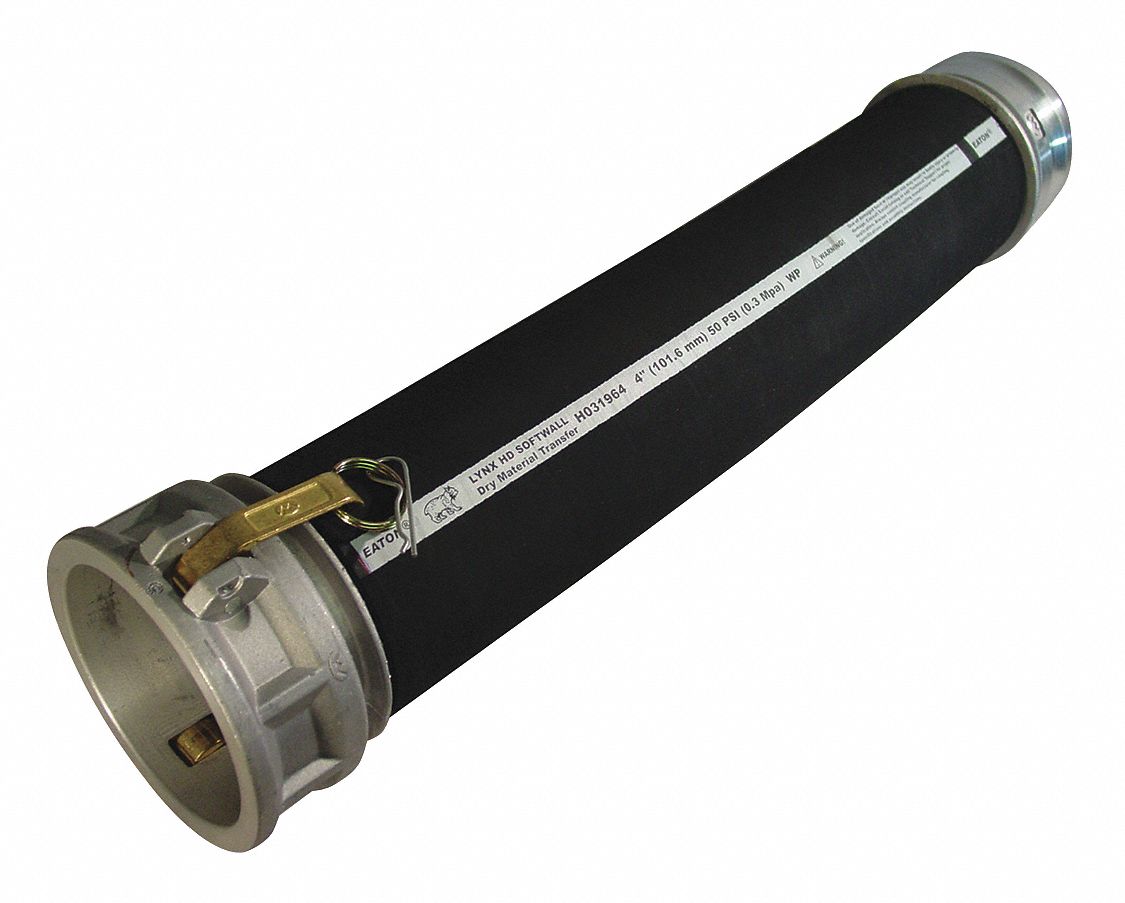Material Hose: 4 in Hose Inside Dia., 20 ft Hose Lg, 75 psi, 4 in x 4 in Fitting Size, SBR, Black