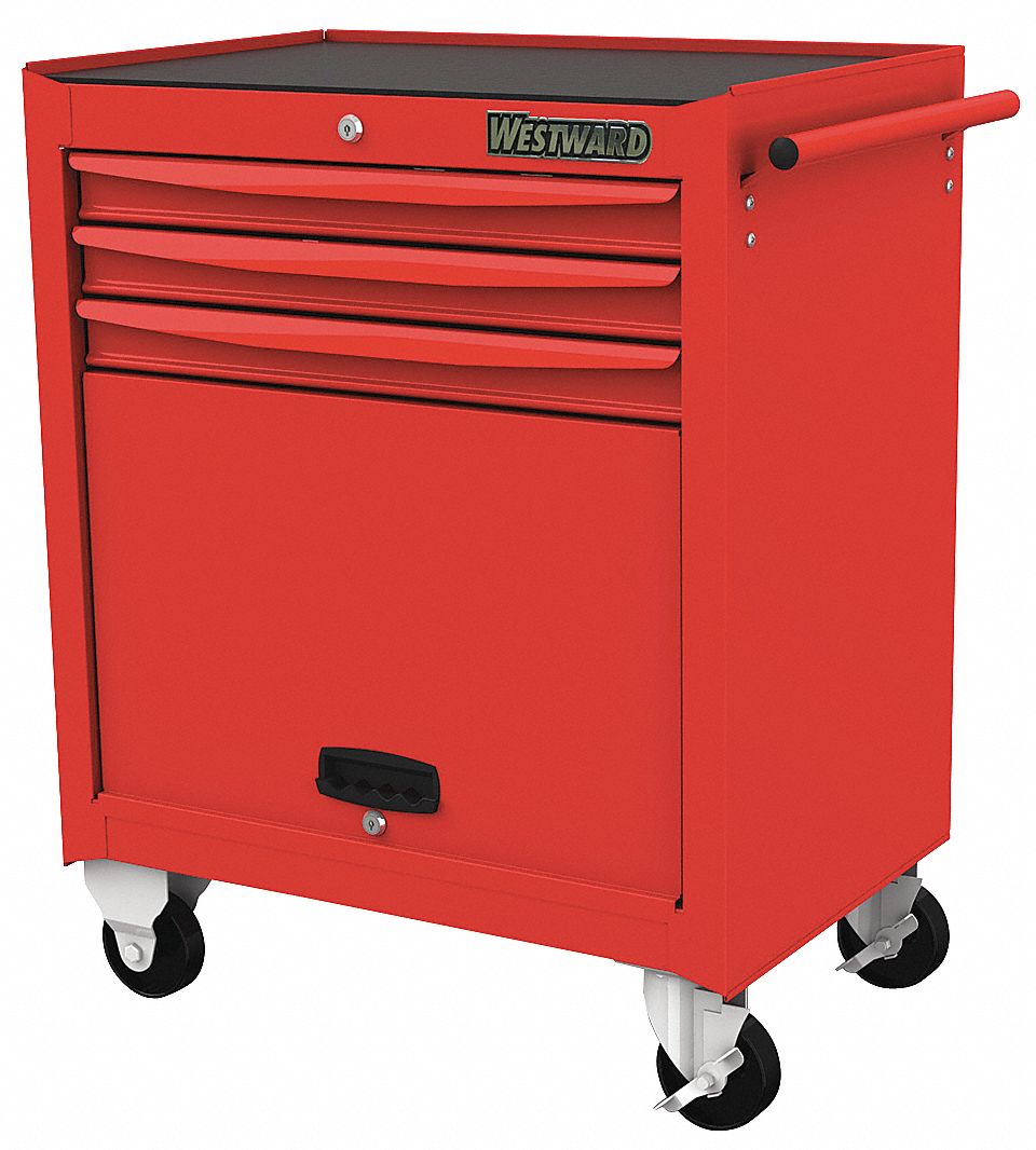 ROLLER CABINET,STEEL,RED,660LBS,3DRAWERS