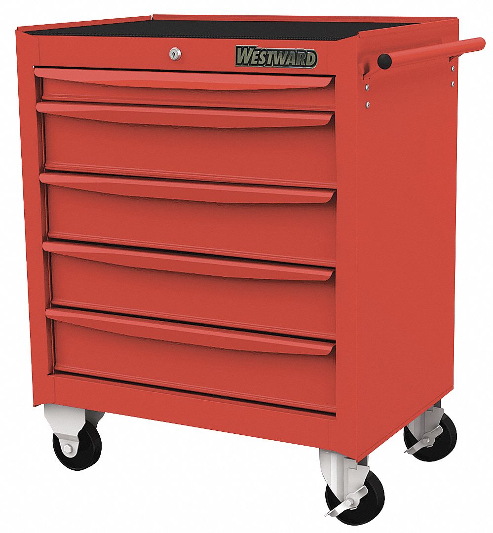 WESTWARD, Gloss Red, 26 3/4 in W x 18 15/16 in D x 39 1/2 in H, Rolling  Tool Cabinet - 32H888