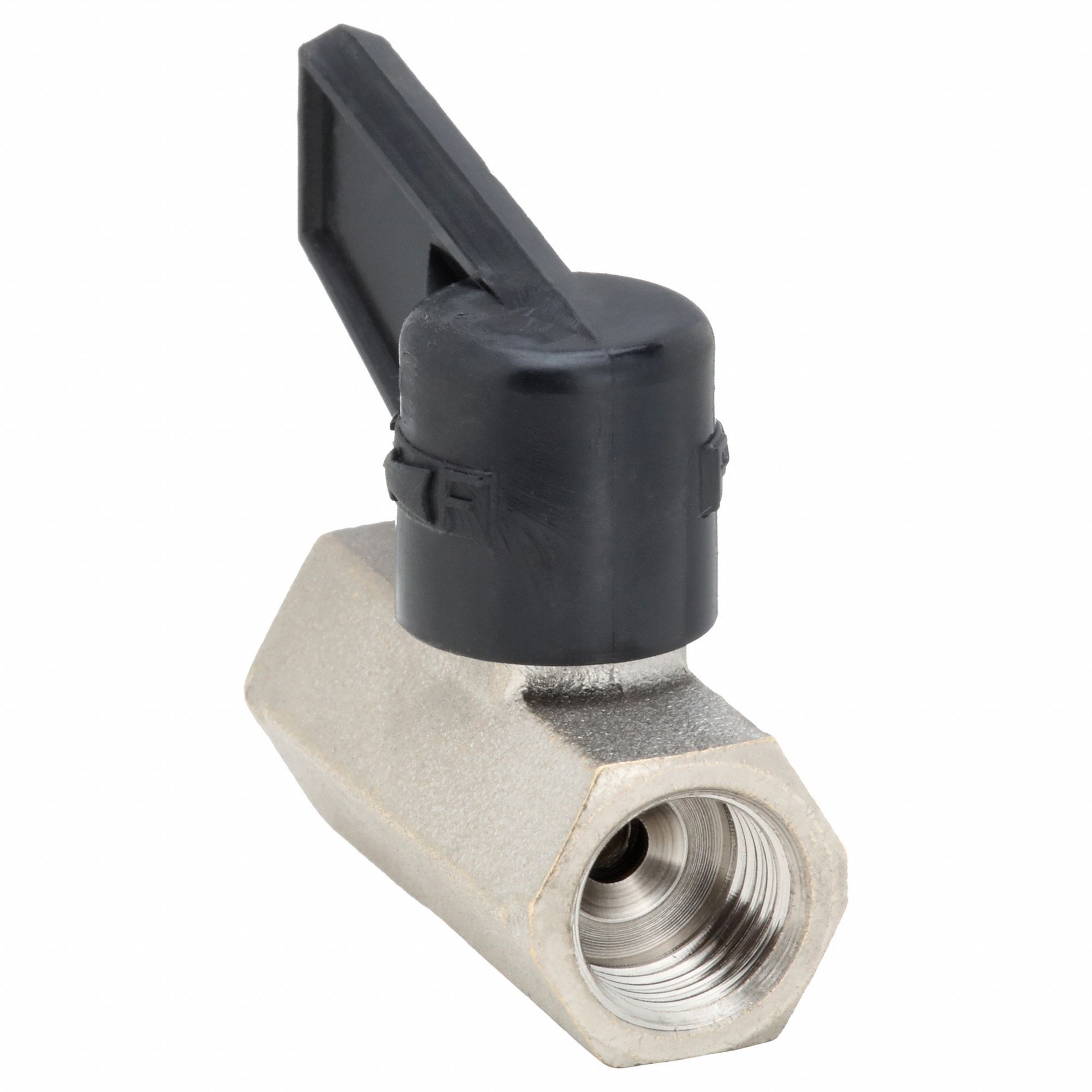 Manual Two-Way Ball Valve: 1/4 in, Nickel-Plated Brass, Straight, FNPT x FNPT, One-Piece