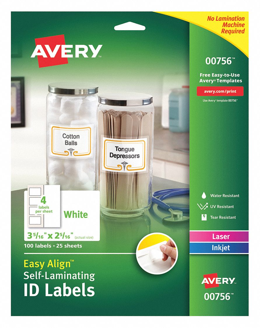 AVERY Laser/Inkjet Label, Label Height 2 5/16 in, Label Width 3 5/16 in