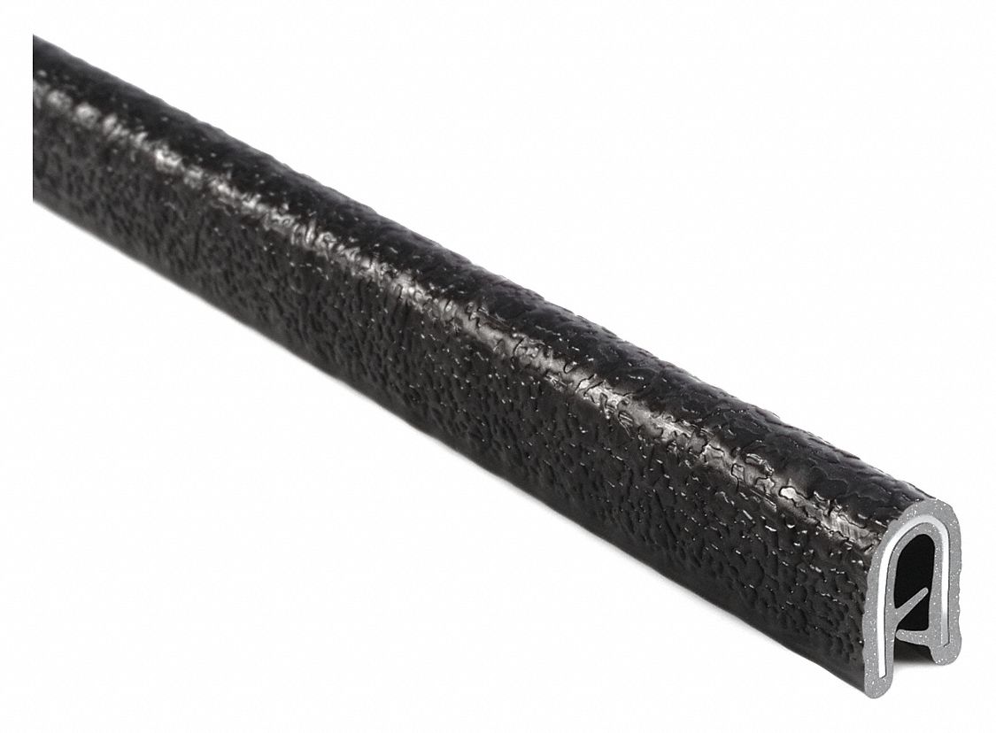 Edge Trim: Double Gripping Finger, 100 ft Overall Lg, PVC Outer, 7/16 in Leg Lg