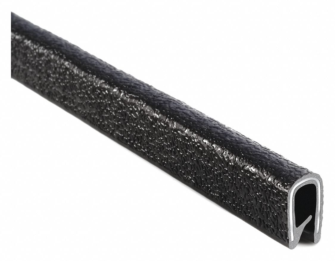 Edge Trim: Single Gripping Finger, 25 ft Overall Lg, PVC Outer, 17/32 in Leg Lg