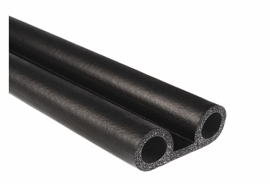 Weather Seal: Double Bulb, Self-Adhesive Mounting, Std, EPDM, 25 ft Overall Lg, Black