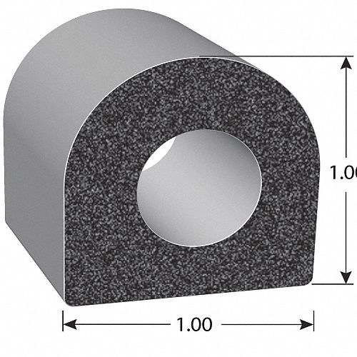 RUBBER SEAL,D-SHAPED THICK,1IN H,100FT L