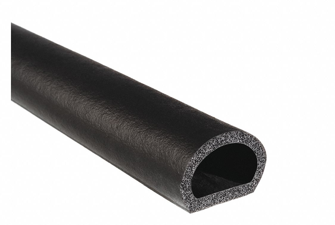 Seal: D-Shaped, Self-Adhesive Mounting, Std, EPDM, 125 ft Overall Lg, 1 in Overall Wd