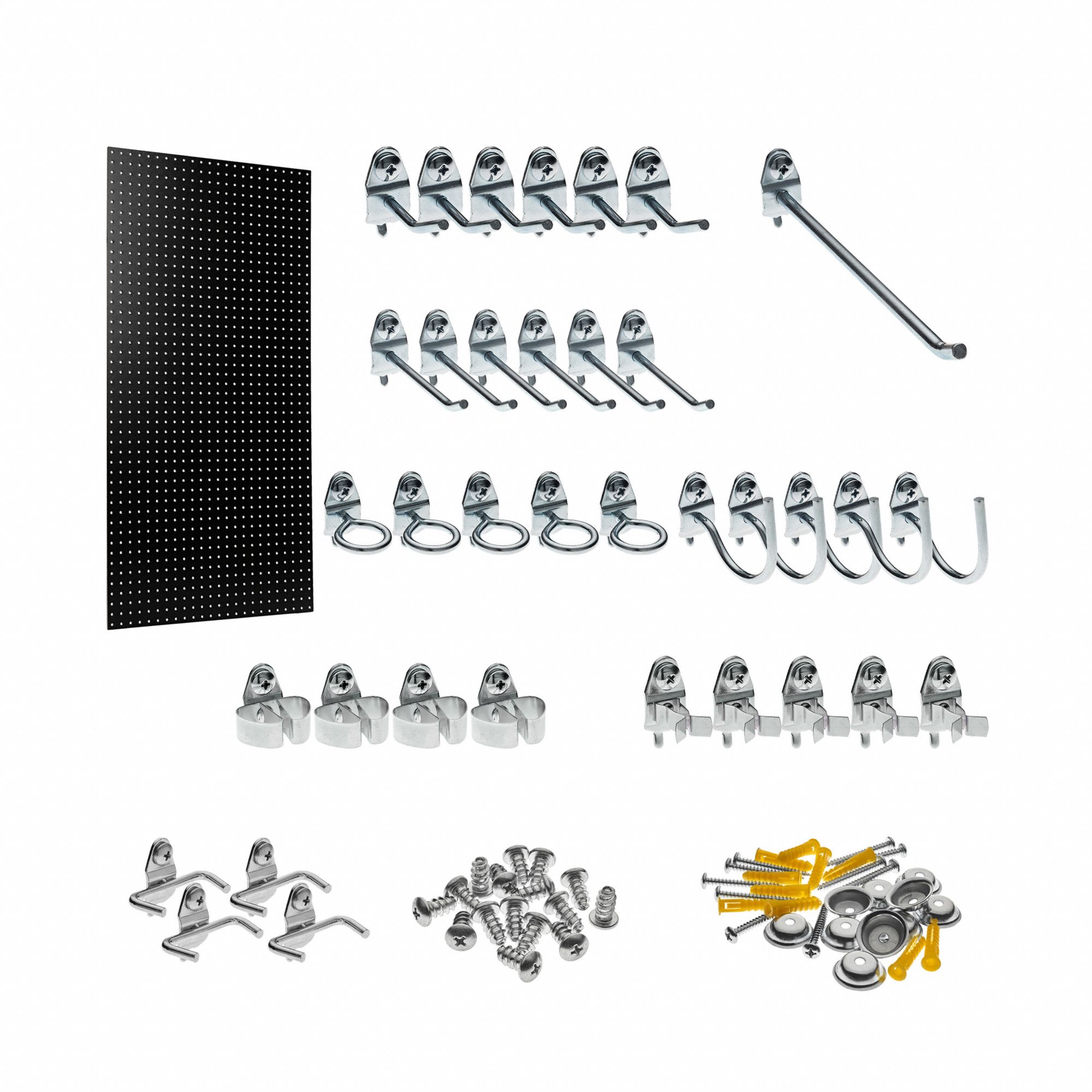 Pegboard Panel Kit: Round, 1/4 in Peg Hole Size, 48 in x 24 in x 1/4 in, Black