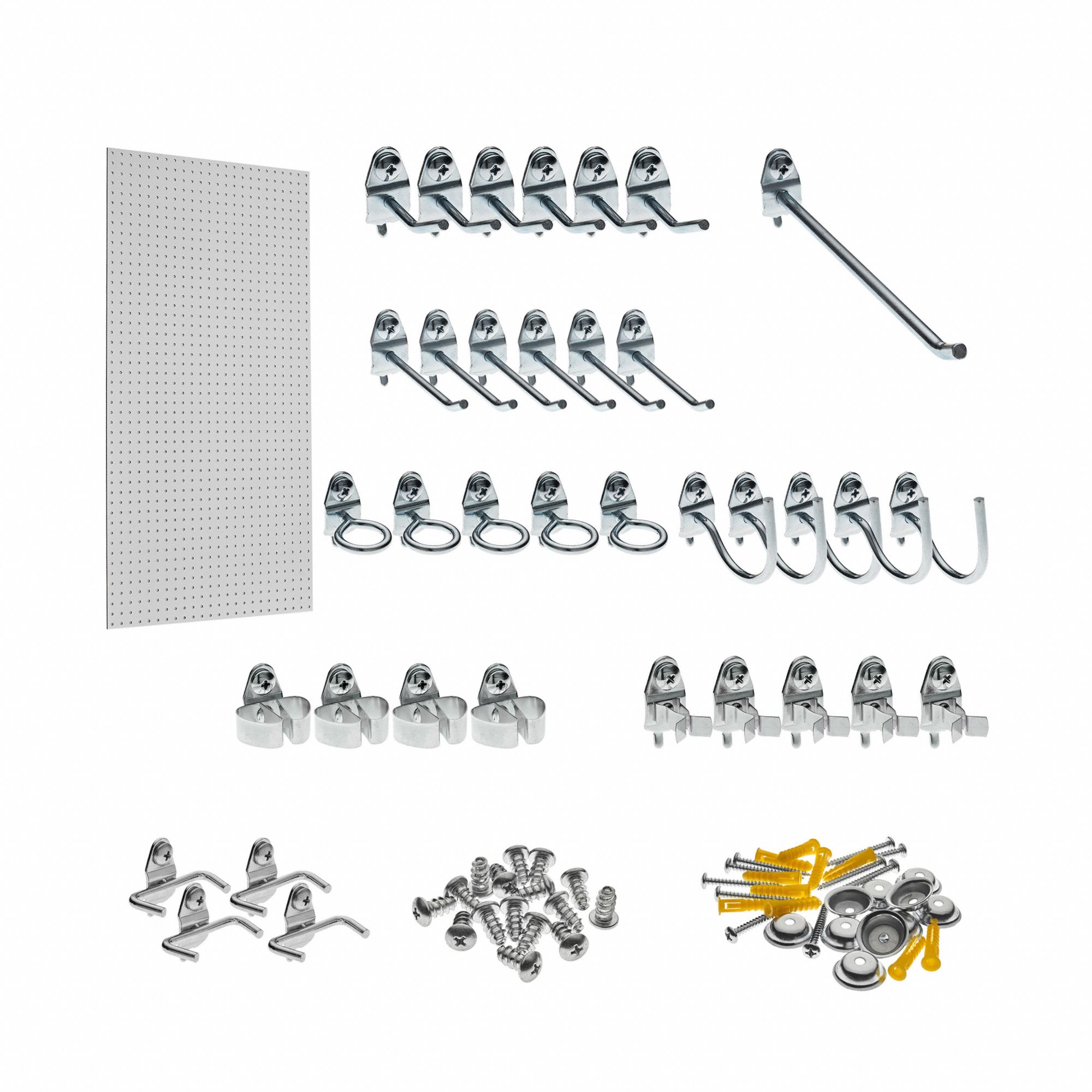 Pegboard Panel Kit: Round, 1/4 in Peg Hole Size, 48 in x 24 in x 1/4 in, White