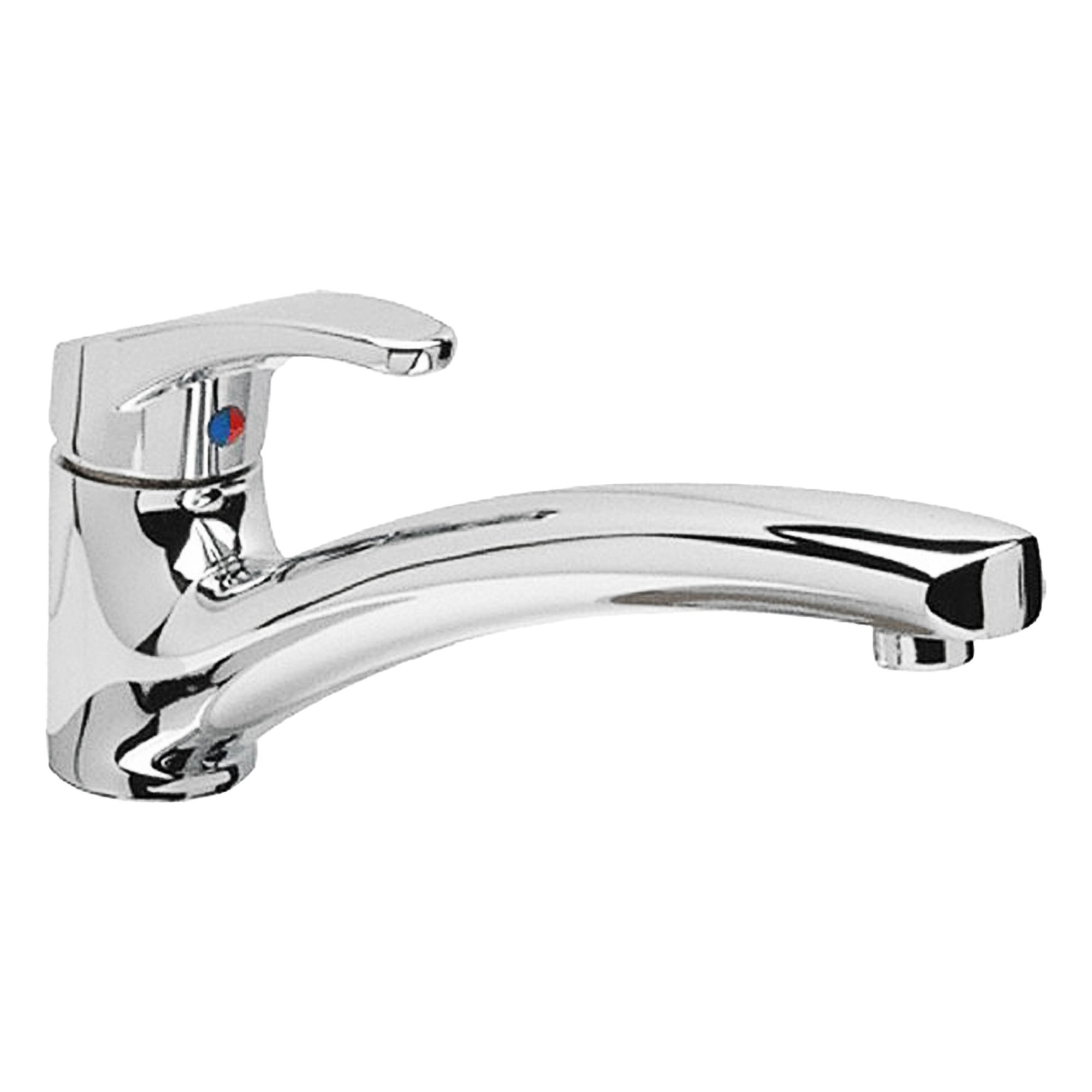 Low Arc Kitchen Faucet: AquaSpec®, Brass, Single-Post, Deck, 1 Mounting Holes, Chrome, Joystick
