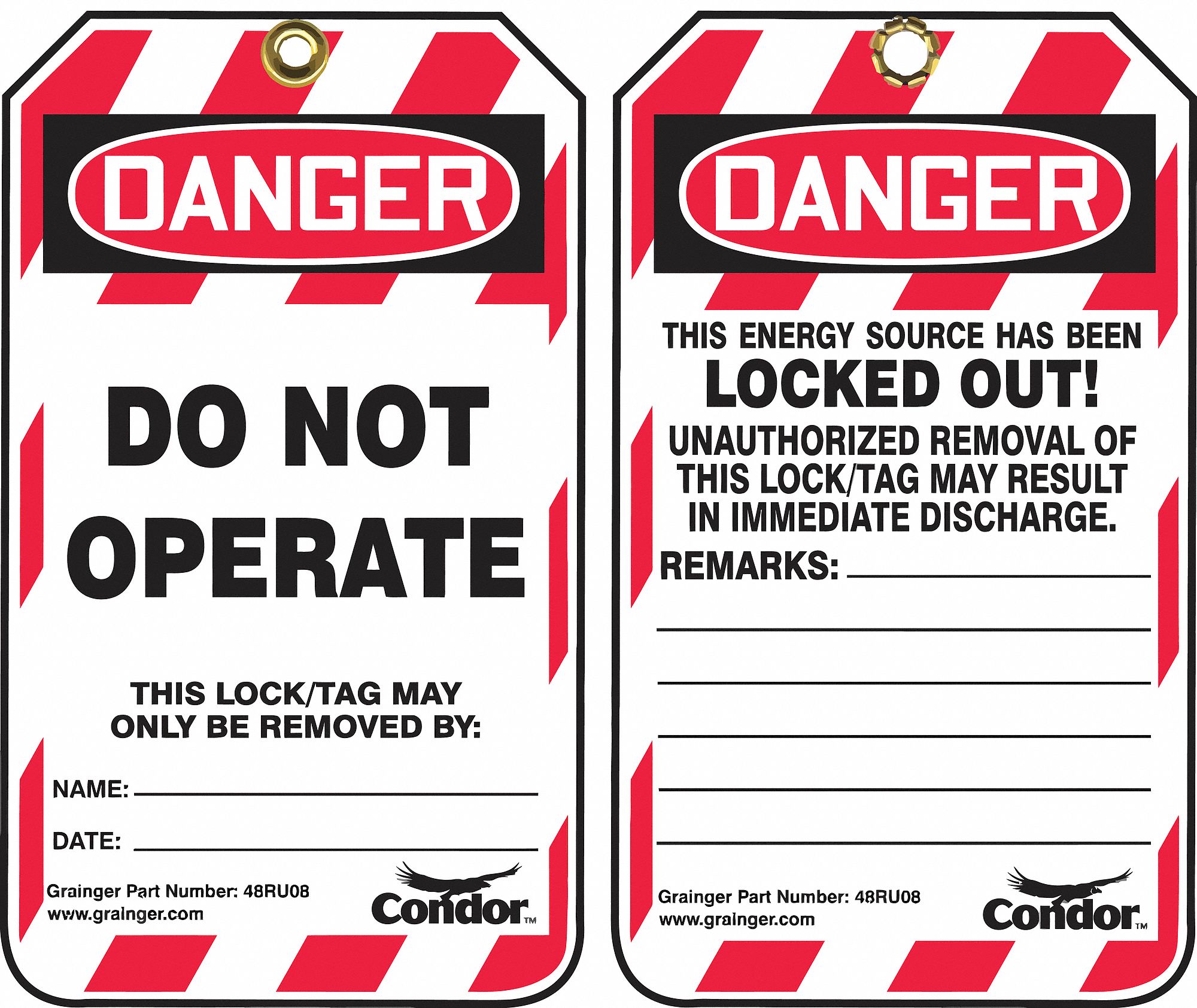 LOCKOUT TAG, DANGER DO NOT OPERATE, PLASTIC, REMARKS, WRITE-ON SURFACE, ENGLISH, 25 PK