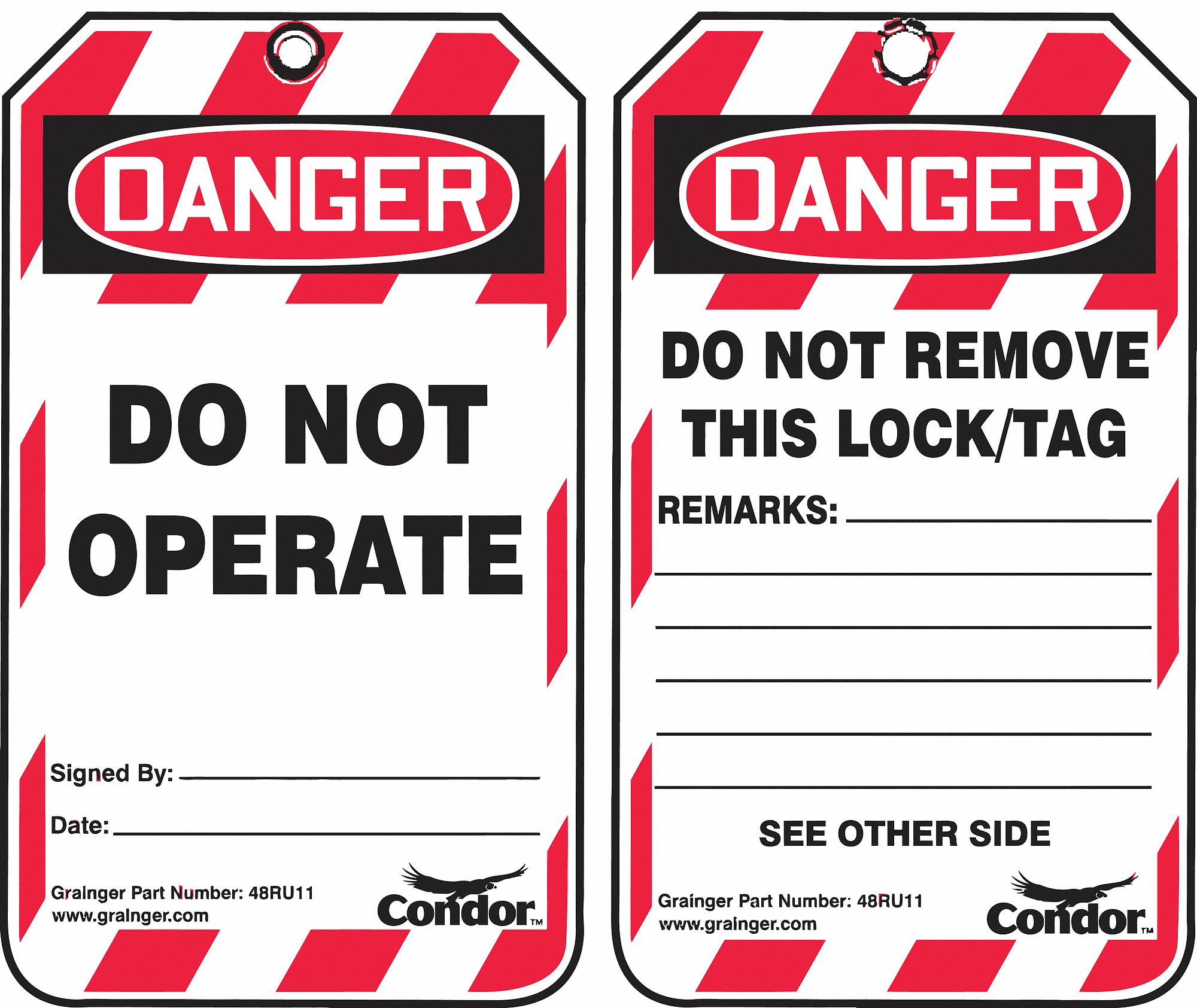 CONDOR Lockout Tag, Plastic, Do Not Operate, 5 3/4 in x 3 1/4 in, 25 PK