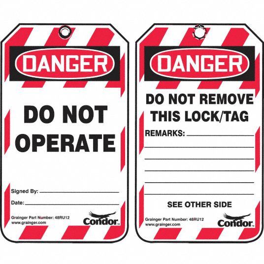 CONDOR Lockout Tag, Plastic, Do Not Operate, 5 3/4 in x 3 1/4 in, 100 ...