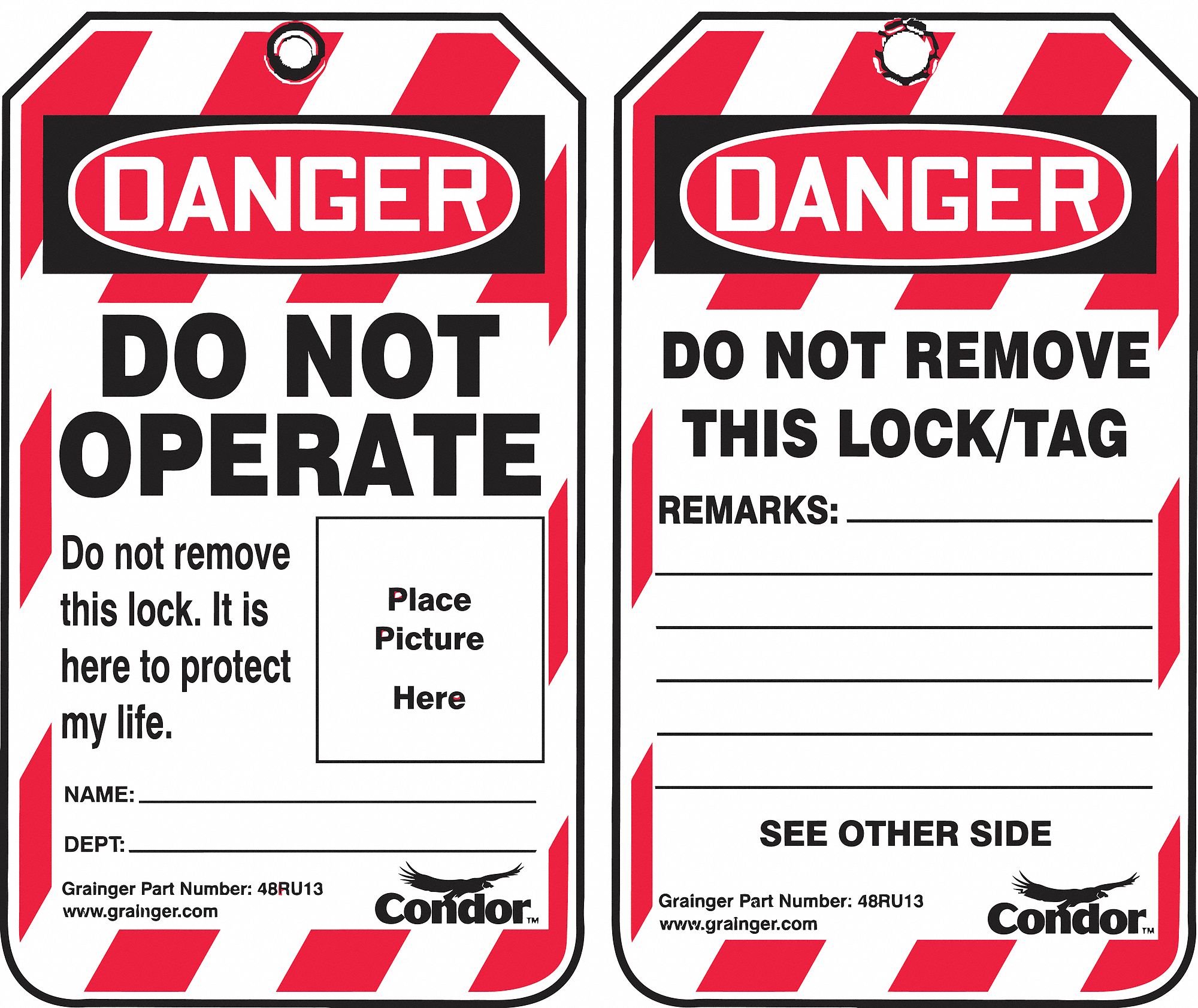 CONDOR, Danger, Danger Do Not Operate, Lockout Tag - 48RU13|48RU13 ...