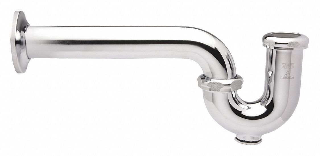 Trap: Cast Brass, Chrome, Silver, 1 1/2 in Nominal Pipe Size, 12 in Overall Lg, Compression