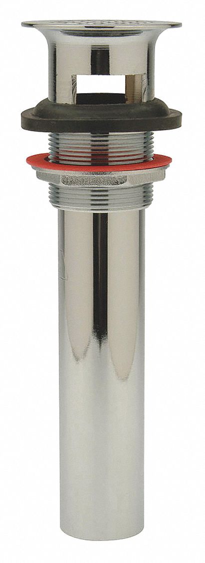 Sink Drain: 2 1/4 in Overall Dia, 14 9/16 in Body Ht, 1 1/4 in Pipe Dia, Brass, Chrome, Sinks