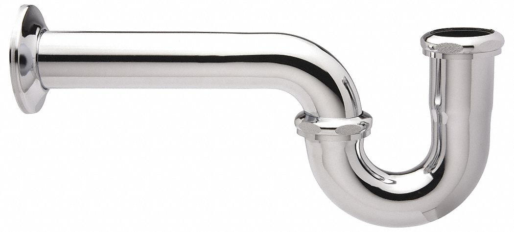 Trap: Brass, Chrome, Silver, 1 1/2 in Nominal Pipe Size, 12 1/2 in Overall Lg, Compression