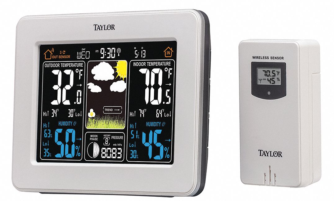 TAYLOR Wireless Thermometer Indoor/Outdoor, 20 to 95 RH, Outdoor