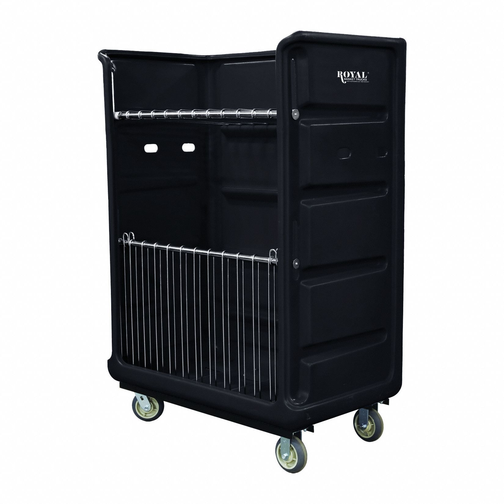 Linen Cart: Black, (2) Rigid/(2) Swivel, 48 in Overall Lg, 68 1/2 in Overall Ht