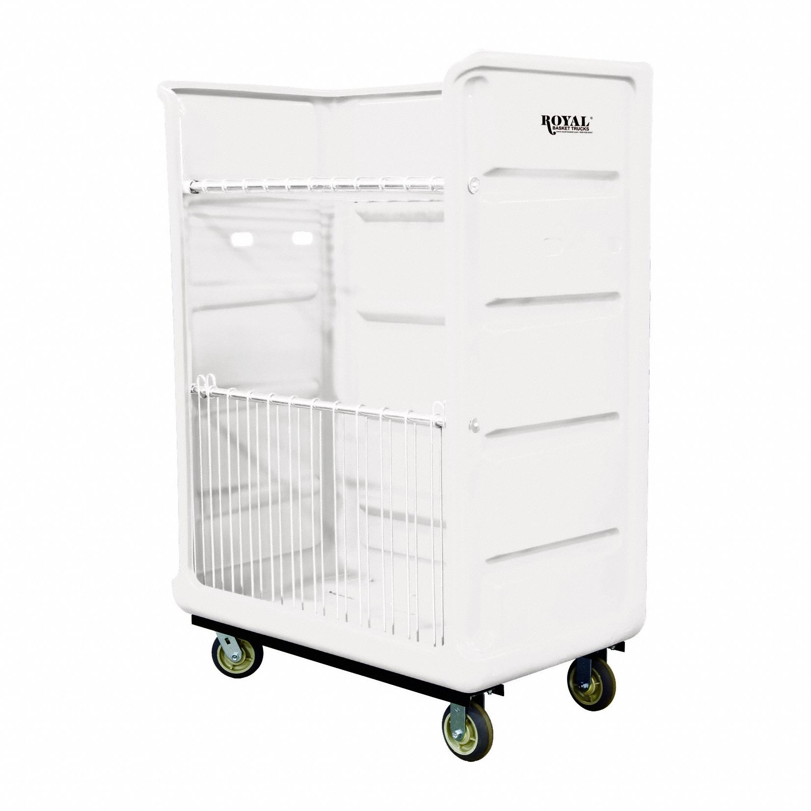 Linen Cart: White, (2) Rigid/(2) Swivel, 48 in Overall Lg, 68 1/2 in Overall Ht