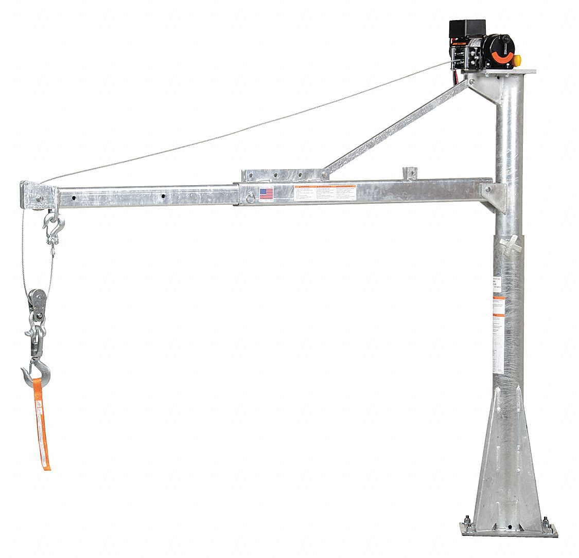 Davit Crane, 1500 lb, Reach 43 in to 66 in, Lift Range 47 in to 73 3/16 ...