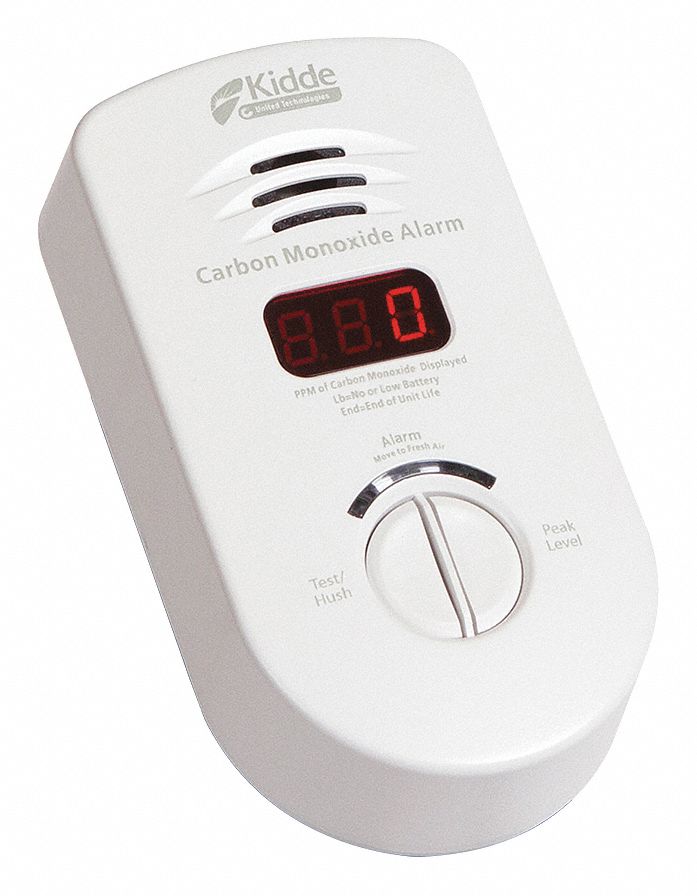 Carbon Monoxide Alarm: 110V AC/DC, Electrochemical, 85 dB @ 10 ft, LED Visual Alert