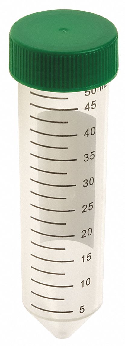 Centrifuge Tube: Polypropylene, 1.69 oz Capacity - oz, 50 mL Capacity - mL, Includes Closure, HDPE