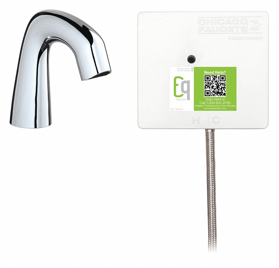 MID ARC BATHROOM FAUCET: CHICAGO FAUCETS, EQ CURVED, CHROME FINISH, 0.5 GPM FLOW RATE