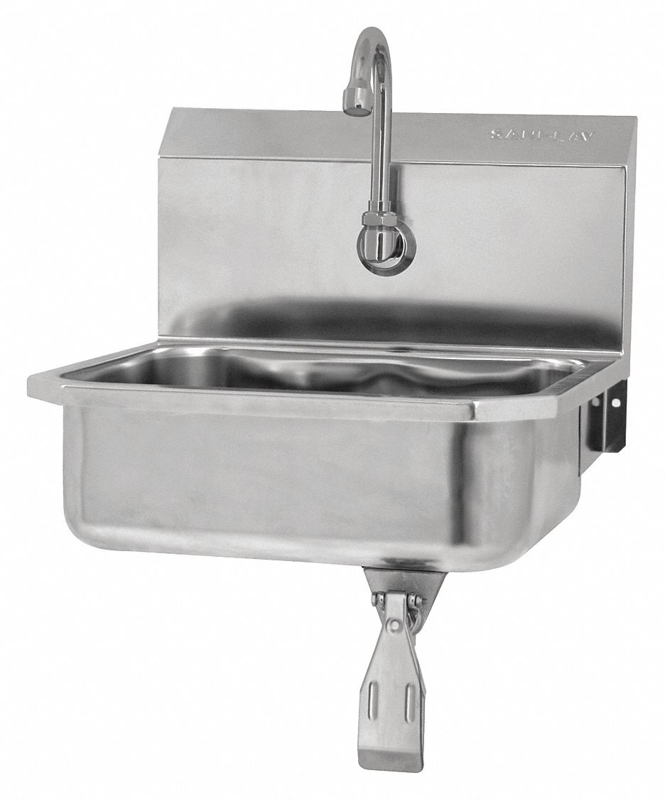 Hands-Free Sink: 1 Stations, 5 in Bowl Dp, 14 in Bowl Lg, 11 in Bowl Wd, Faucet Included