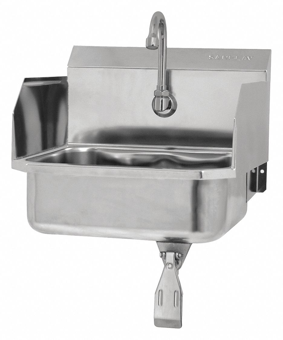 Hands-Free Sink: 1 Stations, 5 in Bowl Dp, 14 in Bowl Lg, 11 in Bowl Wd, Faucet Included