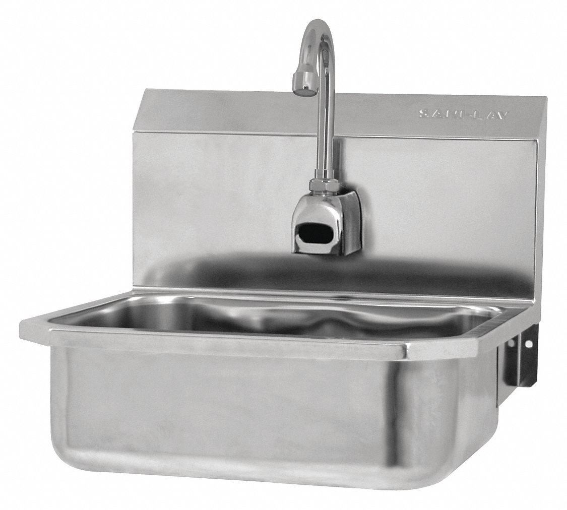 Hands-Free Sink: 1 Stations, 5 in Bowl Dp, 14 in Bowl Lg, 11 in Bowl Wd, Faucet Included