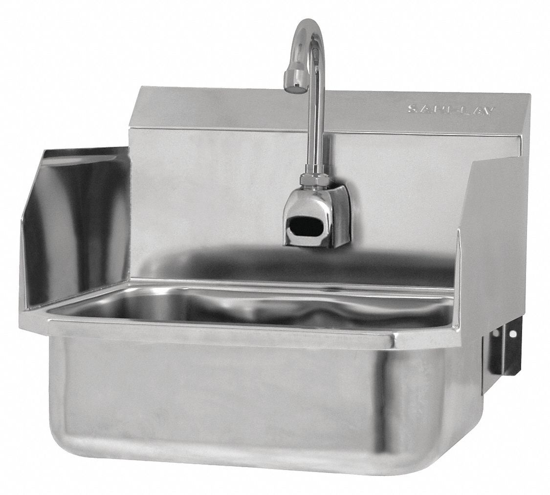 Hands-Free Sink: 1 Stations, 5 in Bowl Dp, 14 in Bowl Lg, 11 in Bowl Wd, Faucet Included