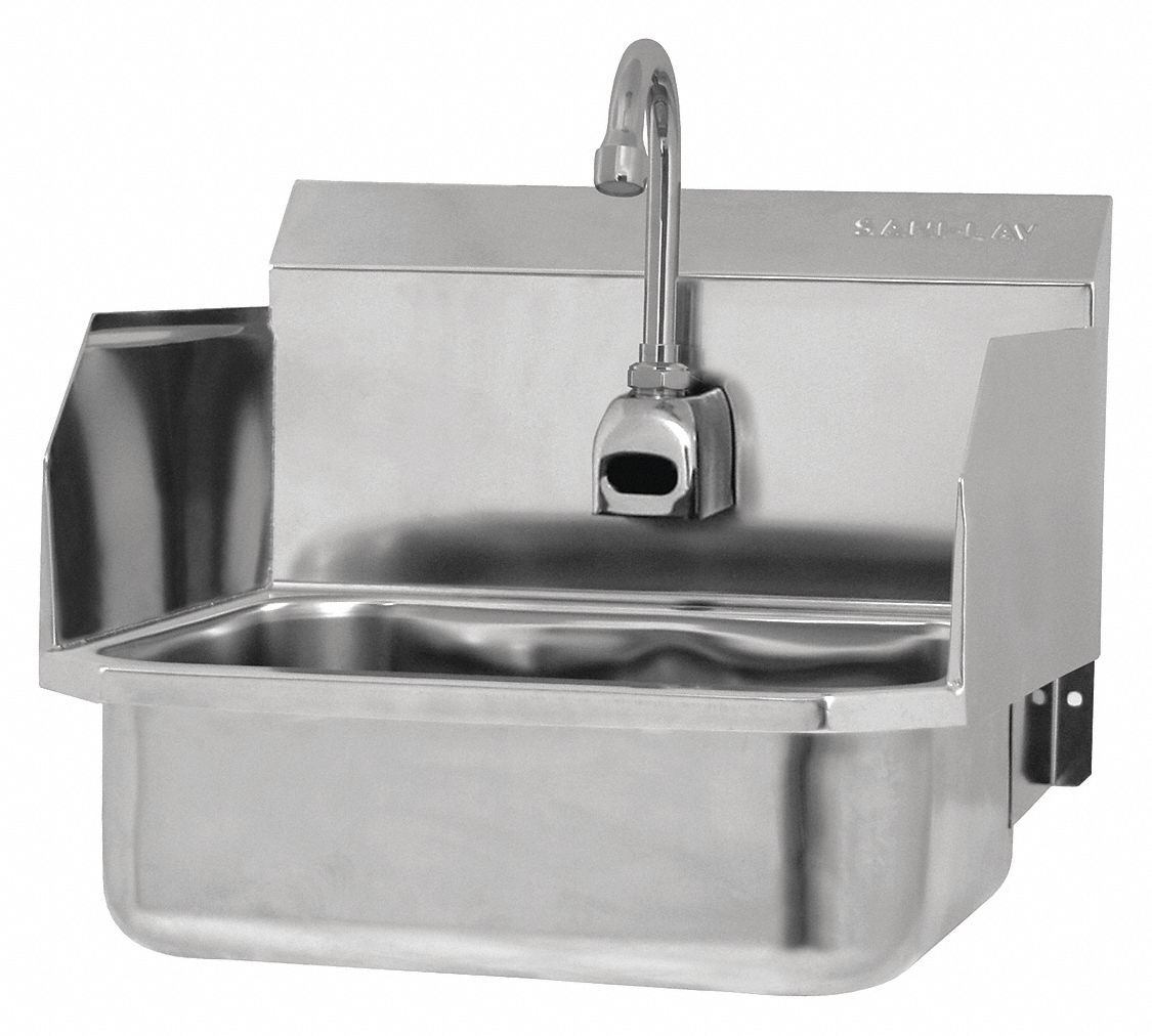 Hands-Free Sink: 1 Stations, 5 in Bowl Dp, 14 in Bowl Lg, 11 in Bowl Wd, Faucet Included