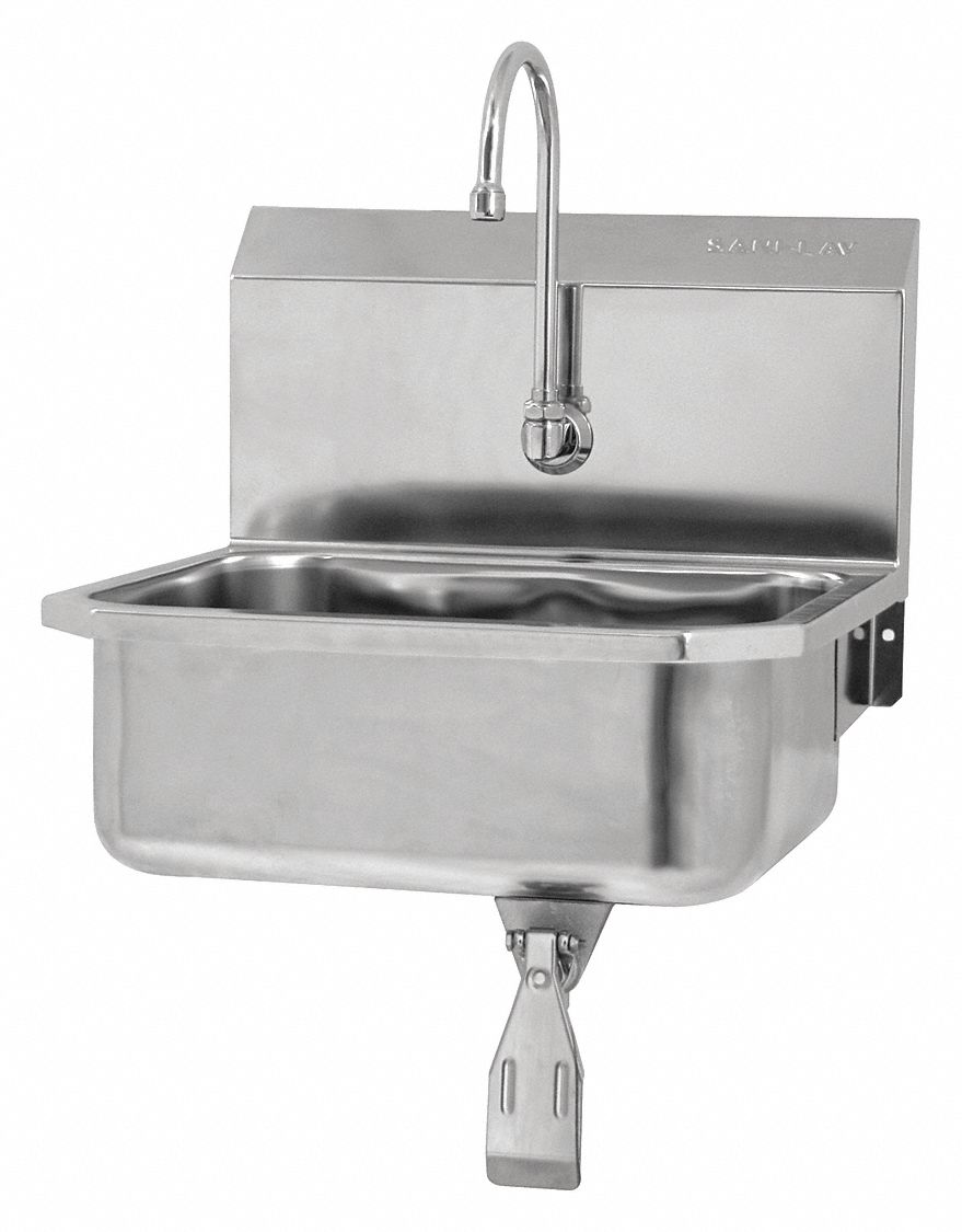 Hands-Free Sink: 1 Stations, 7 in Bowl Dp, 17 in Bowl Lg, 14 in Bowl Wd, Faucet Included