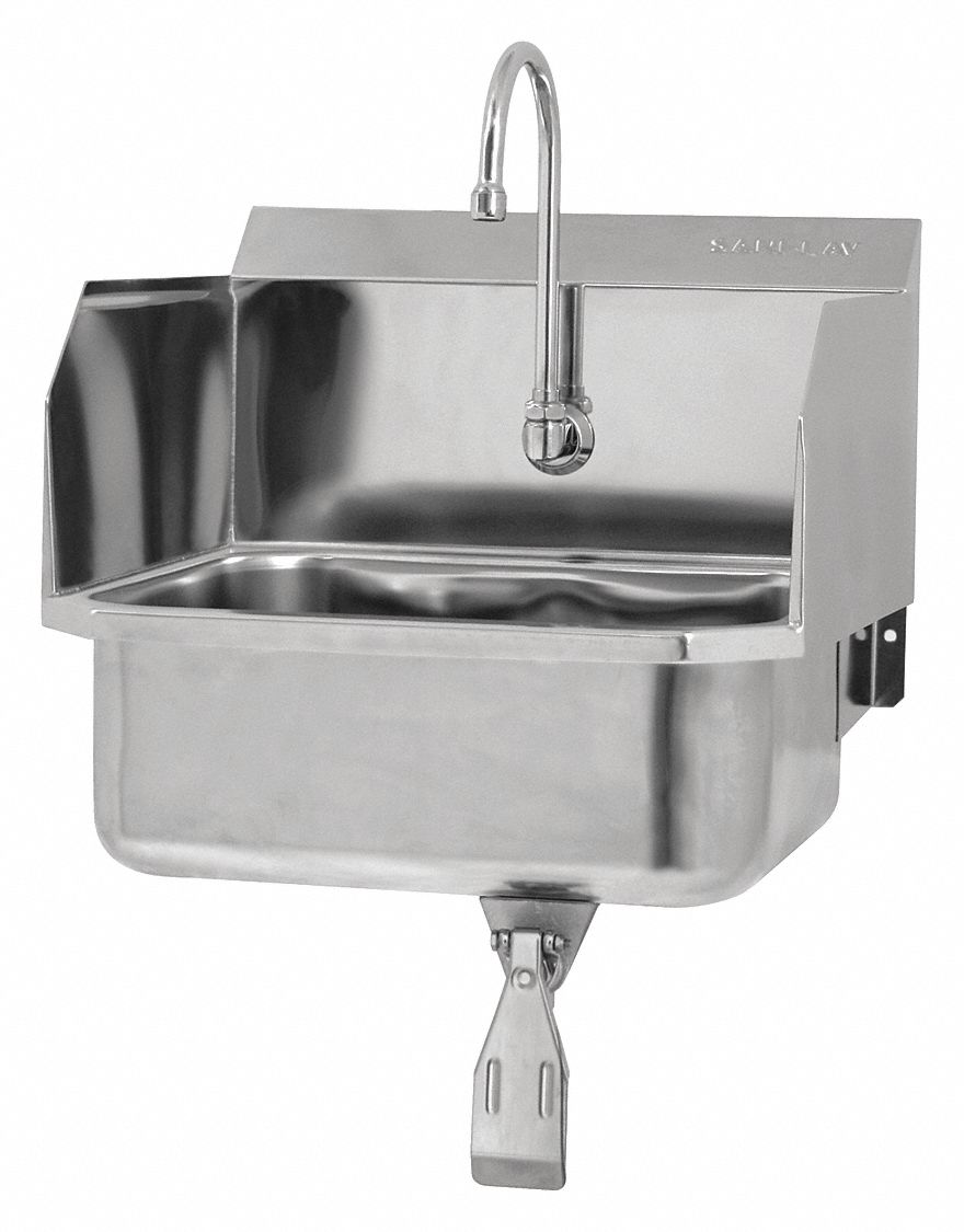 Hands-Free Sink: 1 Stations, 7 in Bowl Dp, 17 in Bowl Lg, 14 in Bowl Wd, Faucet Included