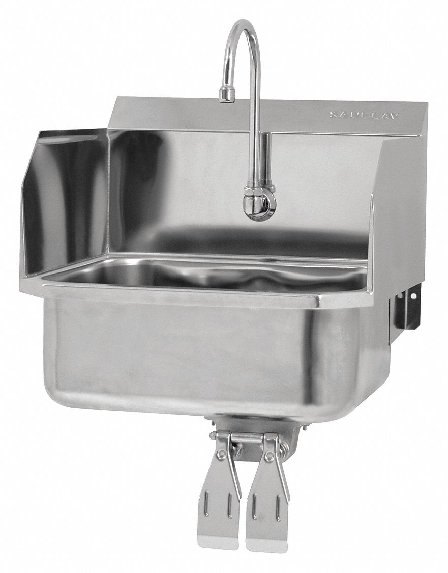 Hands-Free Sink: 1 Stations, 7 in Bowl Dp, 17 in Bowl Lg, 14 in Bowl Wd, Faucet Included