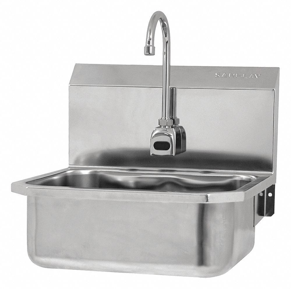 Hands-Free Sink: 1 Stations, 7 in Bowl Dp, 17 in Bowl Lg, 14 in Bowl Wd, Faucet Included