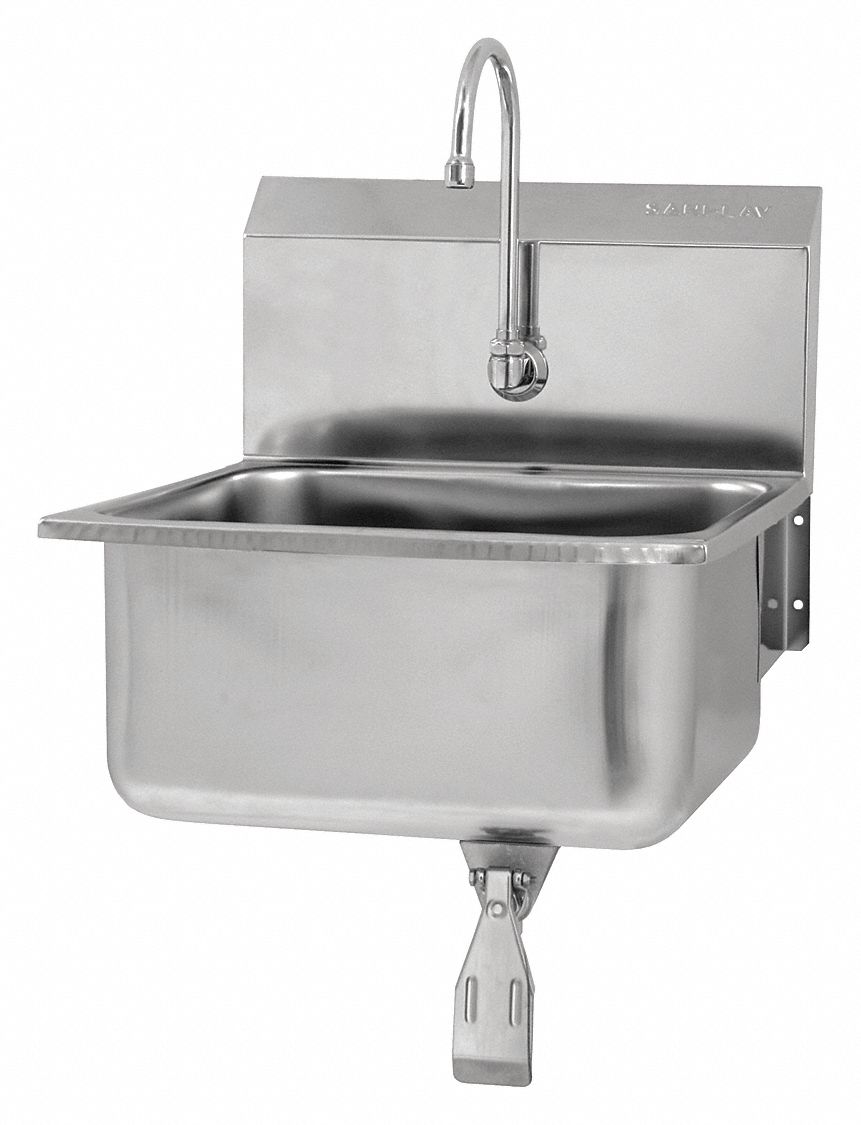 Hands-Free Sink: 1 Stations, 10 in Bowl Dp, 19 in Bowl Lg, 16 in Bowl Wd, Faucet Included