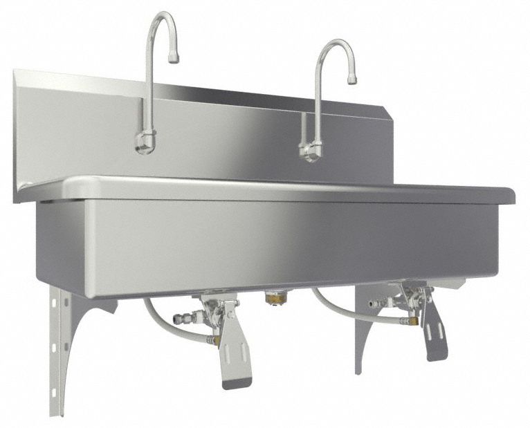 Wash Station: 2 Stations, 8 in Bowl Dp, 37 in Bowl Lg, 16 1/2 in Bowl Wd, Faucet Included