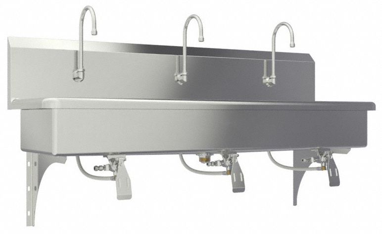 Wash Station: 3 Stations, 8 in Bowl Dp, 57 in Bowl Lg, 16 1/2 in Bowl Wd, Faucet Included